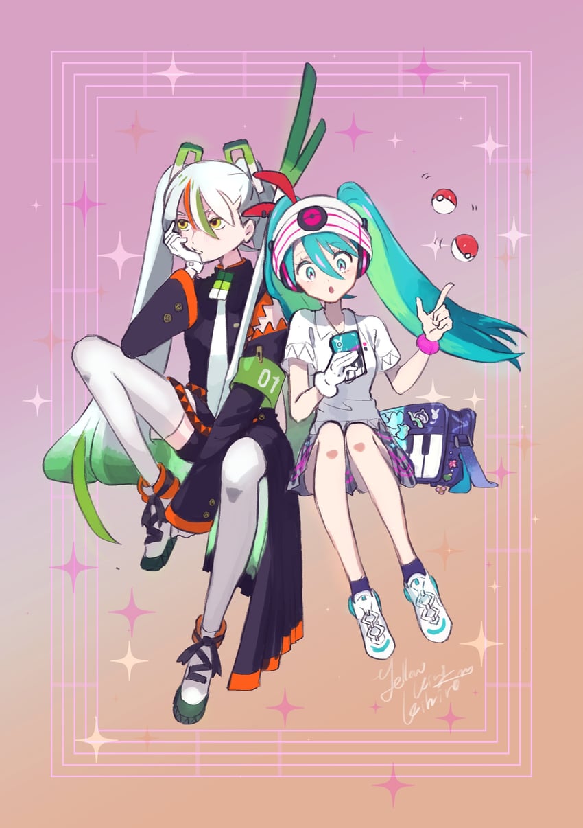 hatsune miku, fighting miku, and psychic miku (pokemon and 2 more) drawn by yellowking_hiro