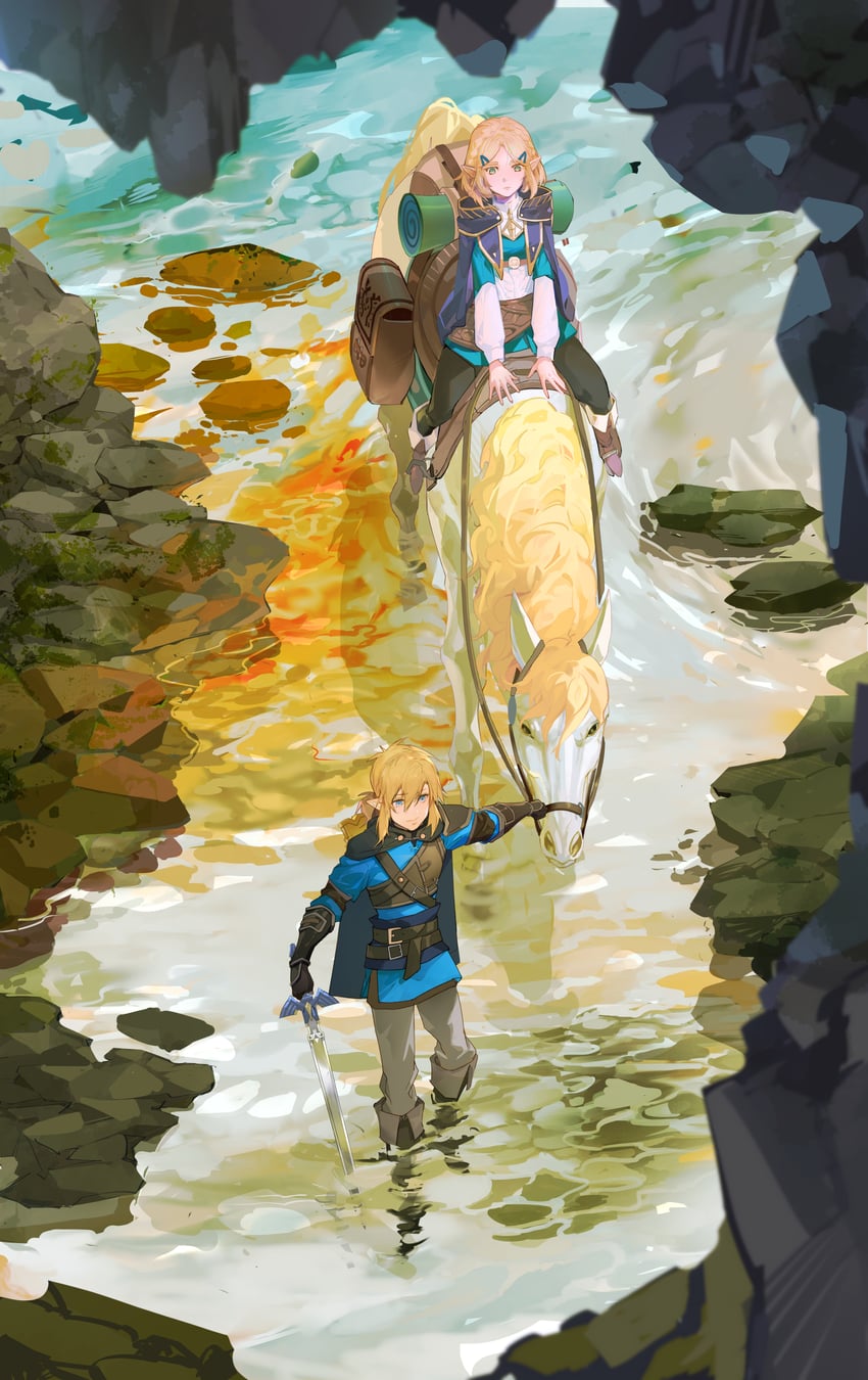 link and princess zelda (the legend of zelda and 1 more) drawn by kai_(aryp3737)