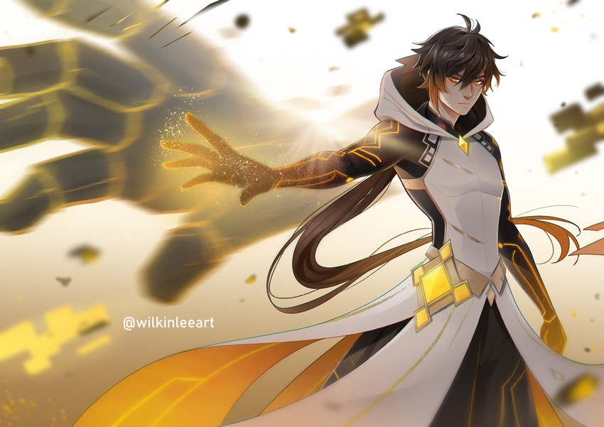 zhongli and rex lapis (genshin impact) drawn by wilkinleeart