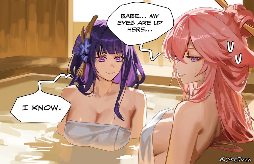 raiden shogun and yae miko (genshin impact) drawn by d_ying5022