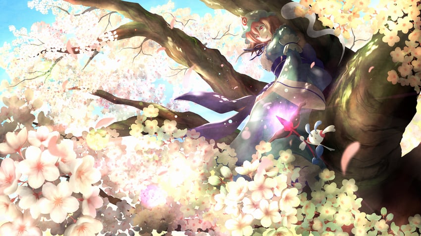 saigyouji yuyuko and floette (touhou and 1 more) drawn by pori