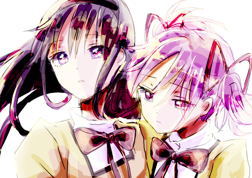akemi homura and kaname madoka (mahou shoujo madoka magica) drawn by usayama_(huwameron)