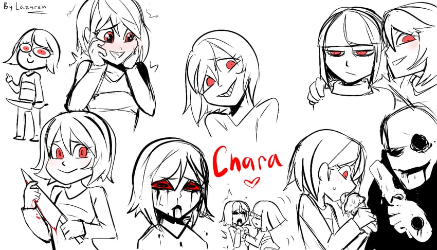 frisk, chara, and w.d. gaster (undertale) drawn by lazuren