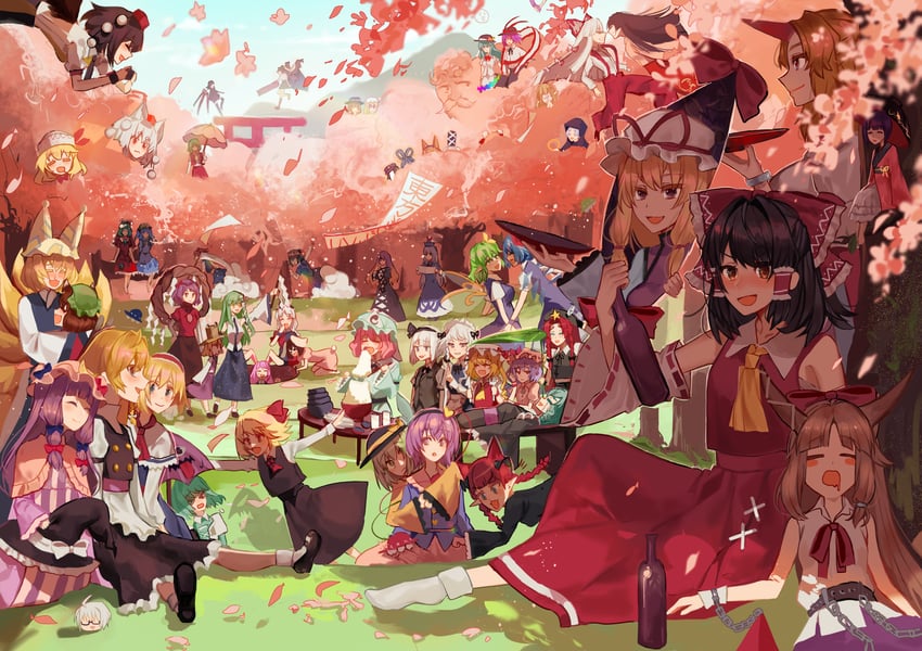 hakurei reimu, kirisame marisa, remilia scarlet, flandre scarlet, izayoi sakuya, and 52 more (touhou) drawn by misu_(miisuuu)