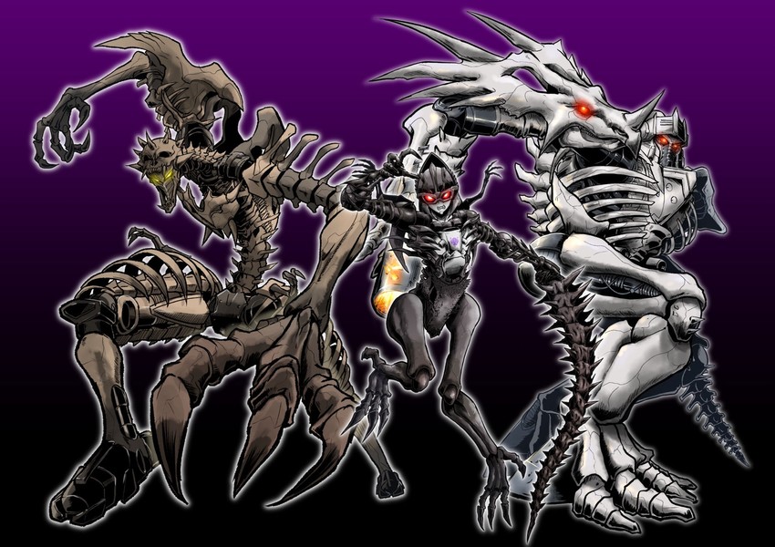 paleotrex, vertebreak, and ractonite (transformers and 1 more) drawn by oohara_tetsuya