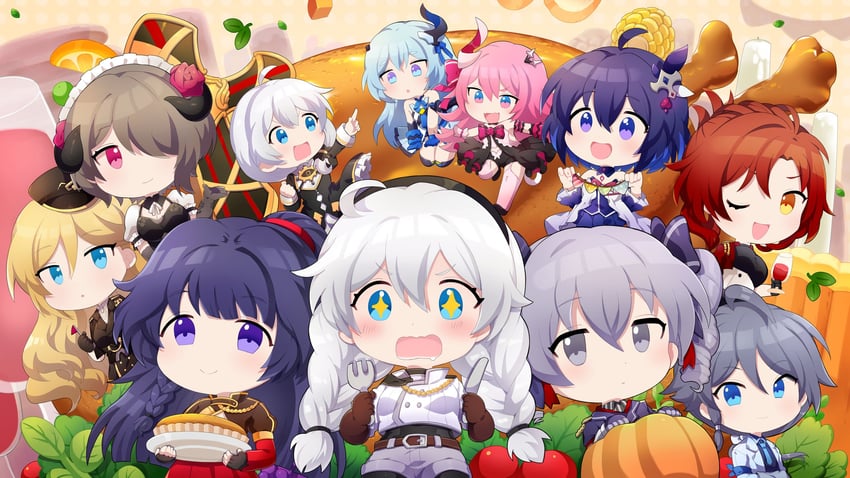 kiana kaslana, raiden mei, fu hua, bronya zaychik, seele vollerei, and 6 more (honkai and 1 more) drawn by jin2