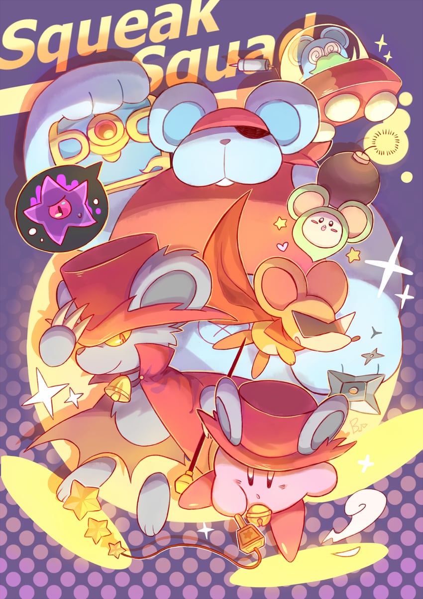 kirby, daroach, dark nebula, doc, spinni, and 2 more (kirby and 1 more) drawn by beco_(100me)