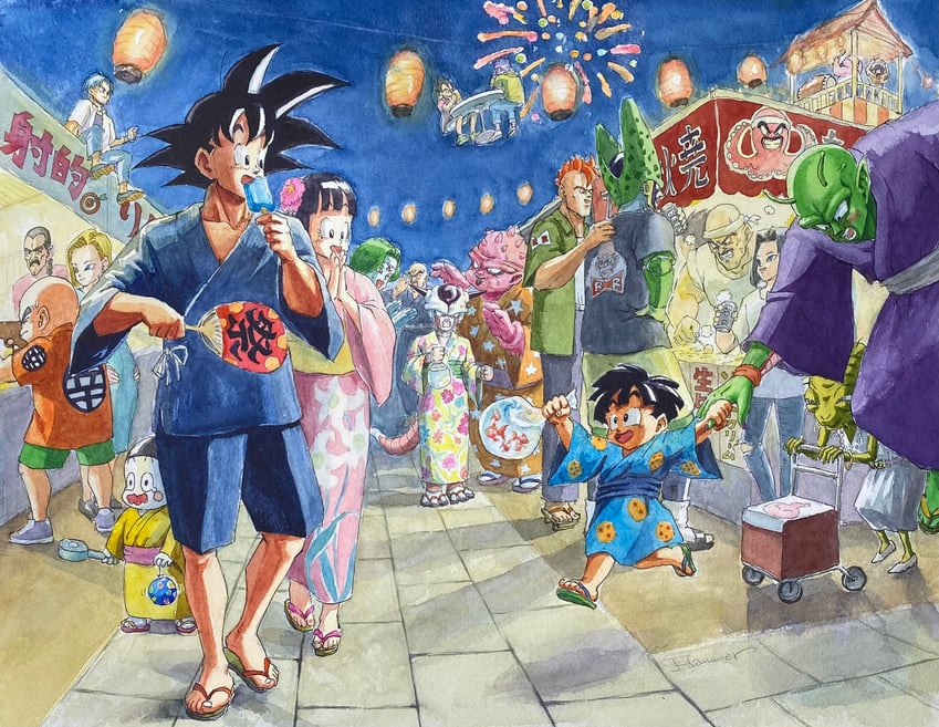 son goku, vegeta, android 18, son gohan, chi-chi, and 22 more (dragon ball and 1 more) drawn by hammar_dobucof
