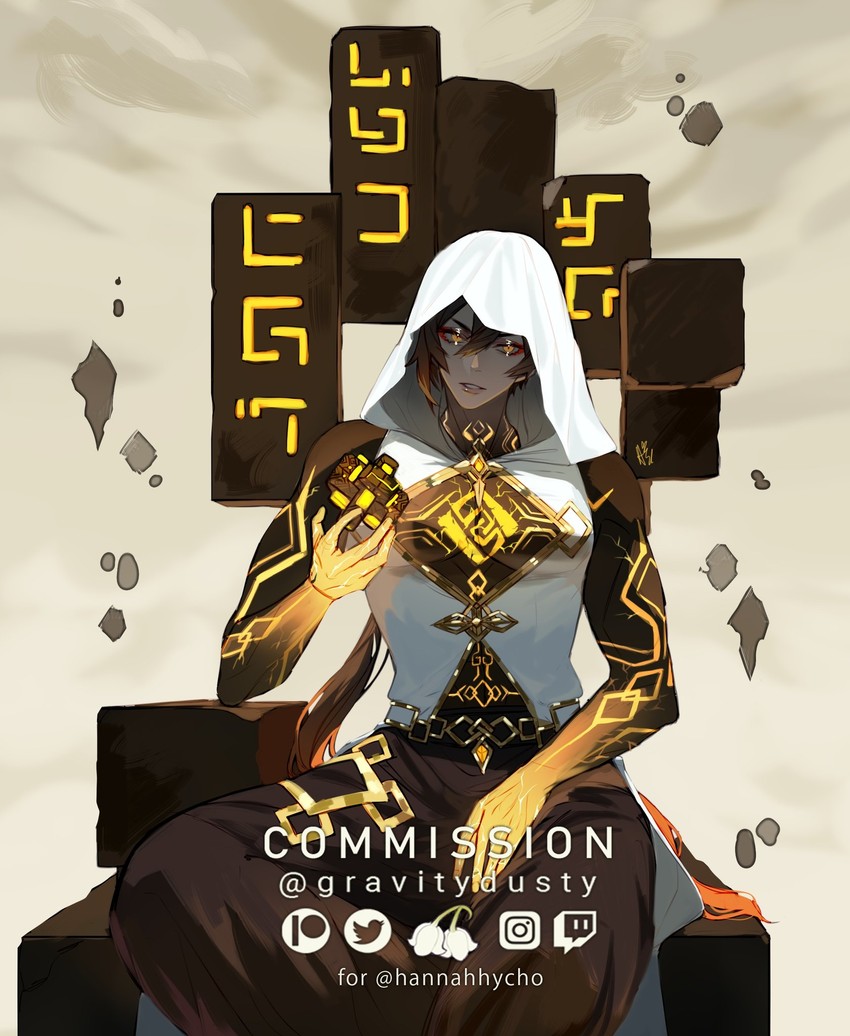 zhongli and statue of the seven (genshin impact) drawn by gravitydusty