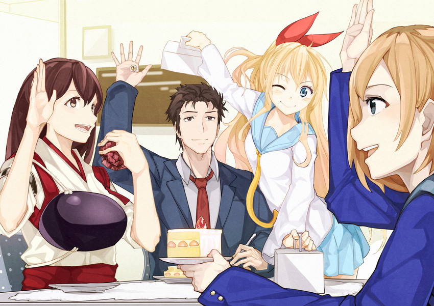 akagi, miyamori aoi, kirisaki chitoge, migi, and izumi shin'ichi (kantai collection and 3 more) drawn by kanmiya_shinobu