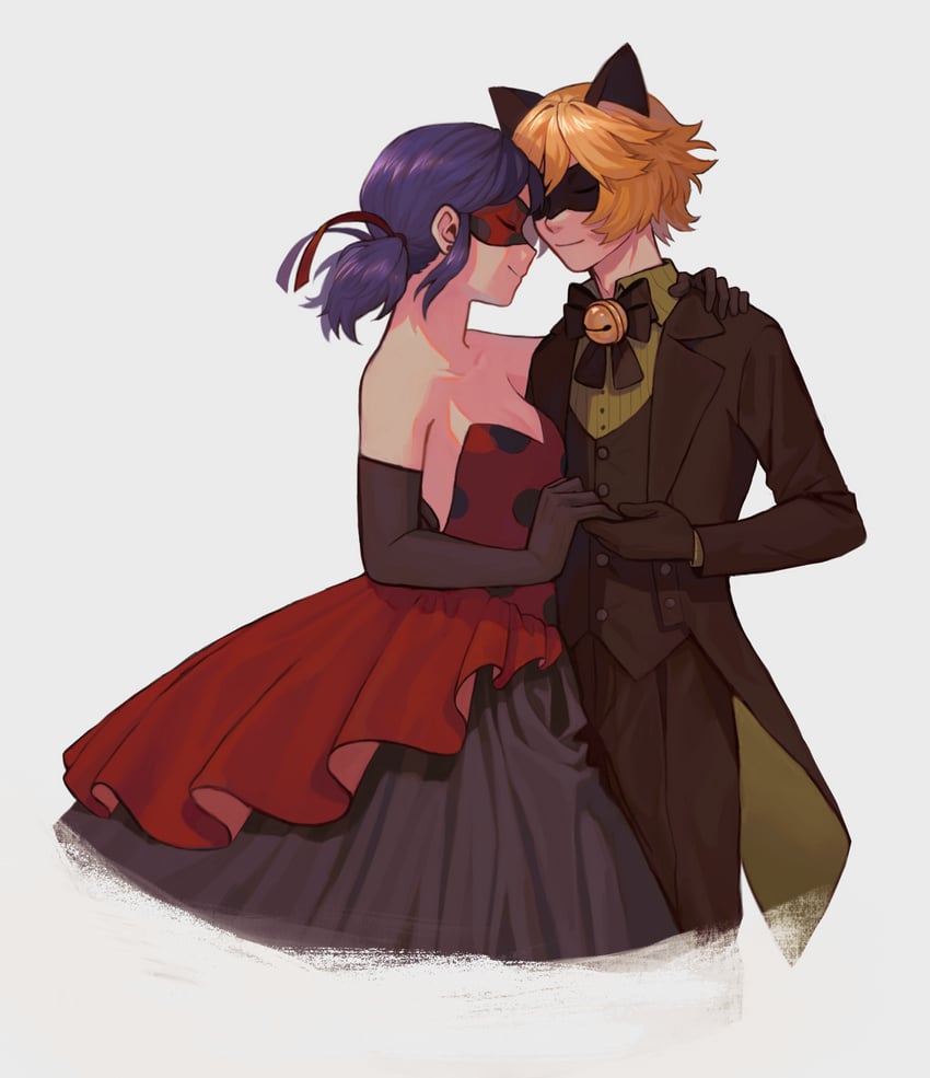 marinette dupain-cheng, adrien agreste, ladybug, and chat noir (miraculous ladybug) drawn by marski and shiftystorm