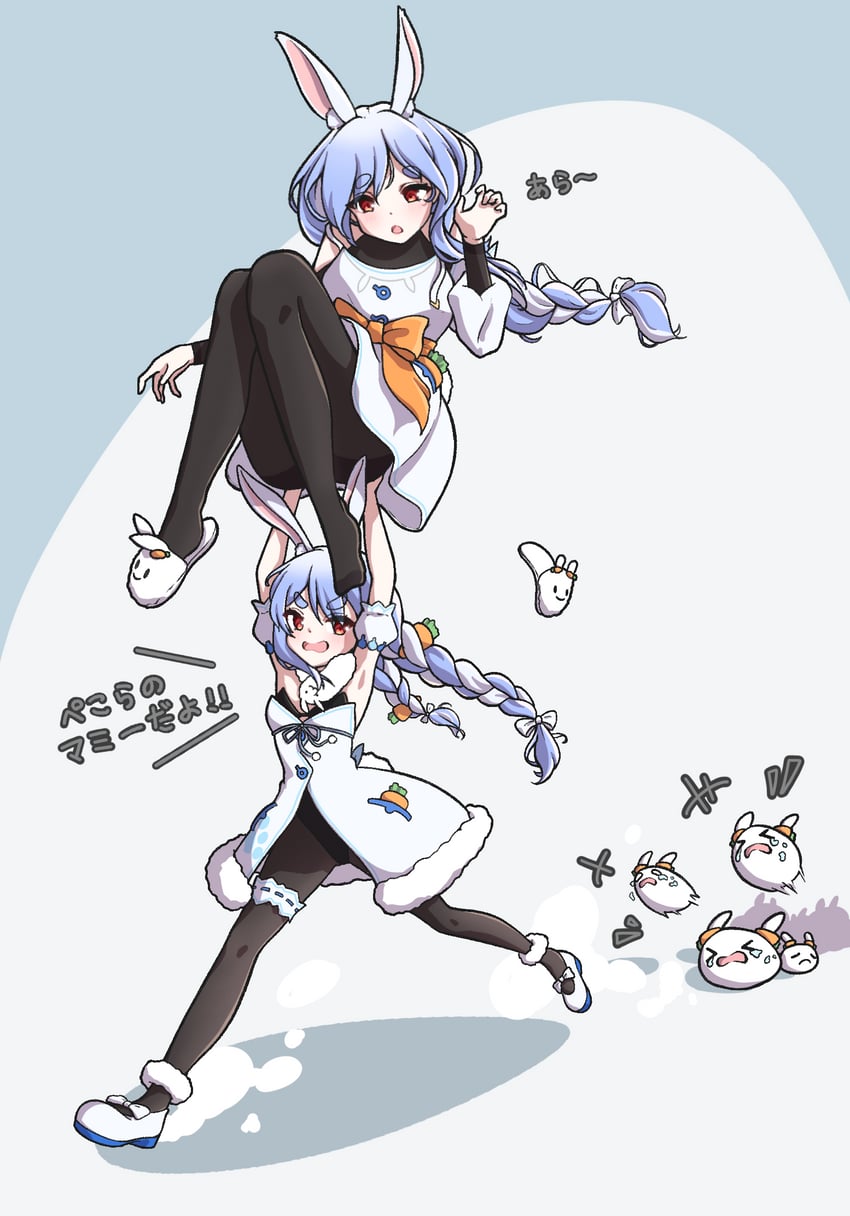 usada pekora, don-chan, pekomama, and pekomon (hololive) drawn by matcha_amigo