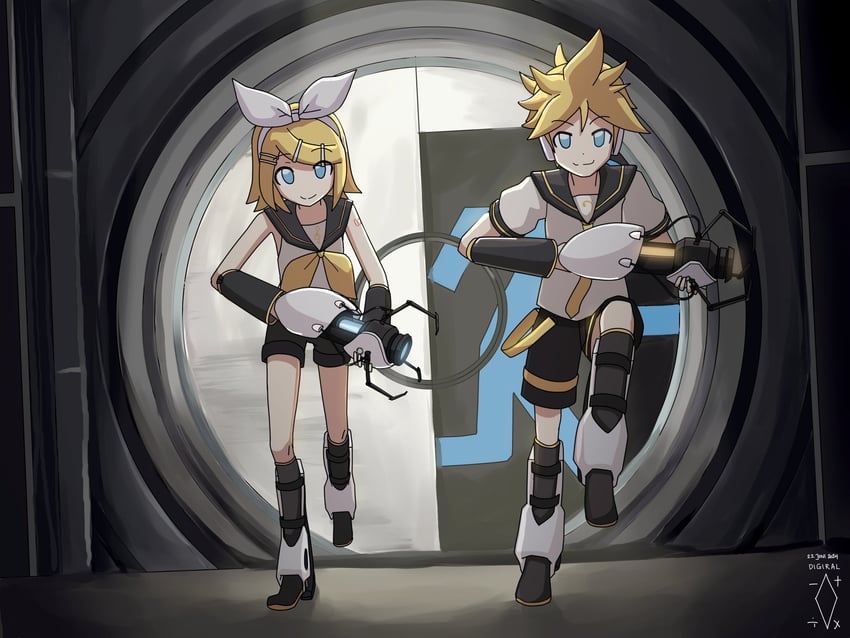 kagamine rin and kagamine len (vocaloid and 2 more) drawn by digiral