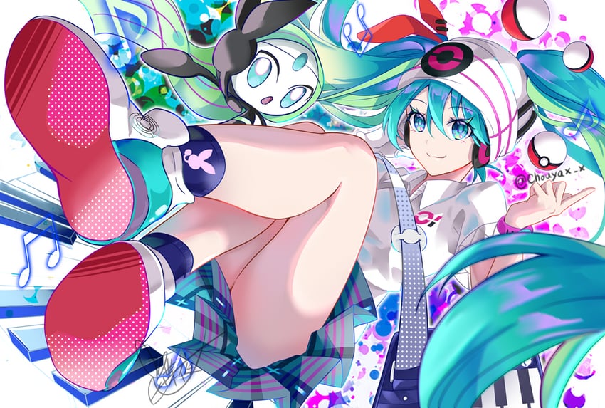 hatsune miku, meloetta, and psychic miku (pokemon and 2 more) drawn by tyouya