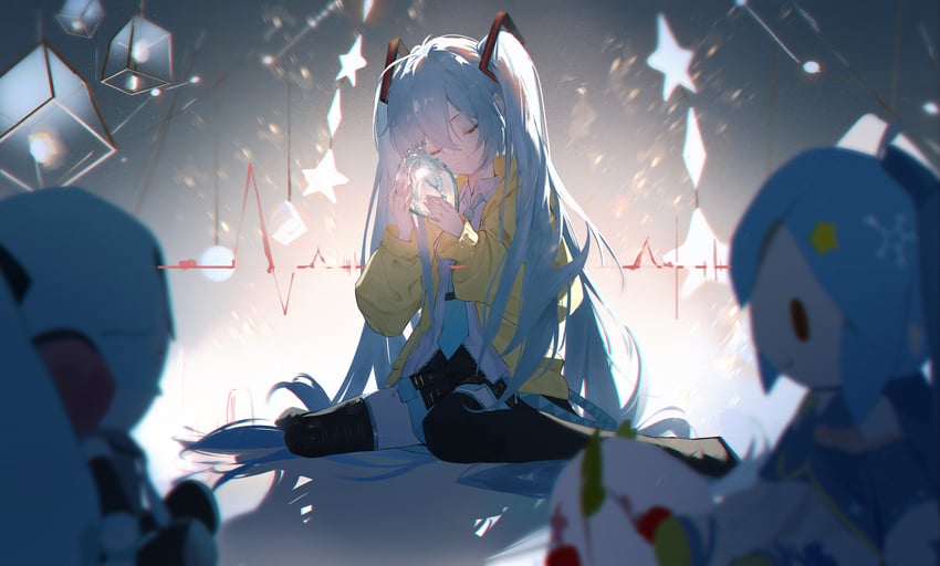 hatsune miku, yuki miku, and sakura miku (vocaloid) drawn by naovo