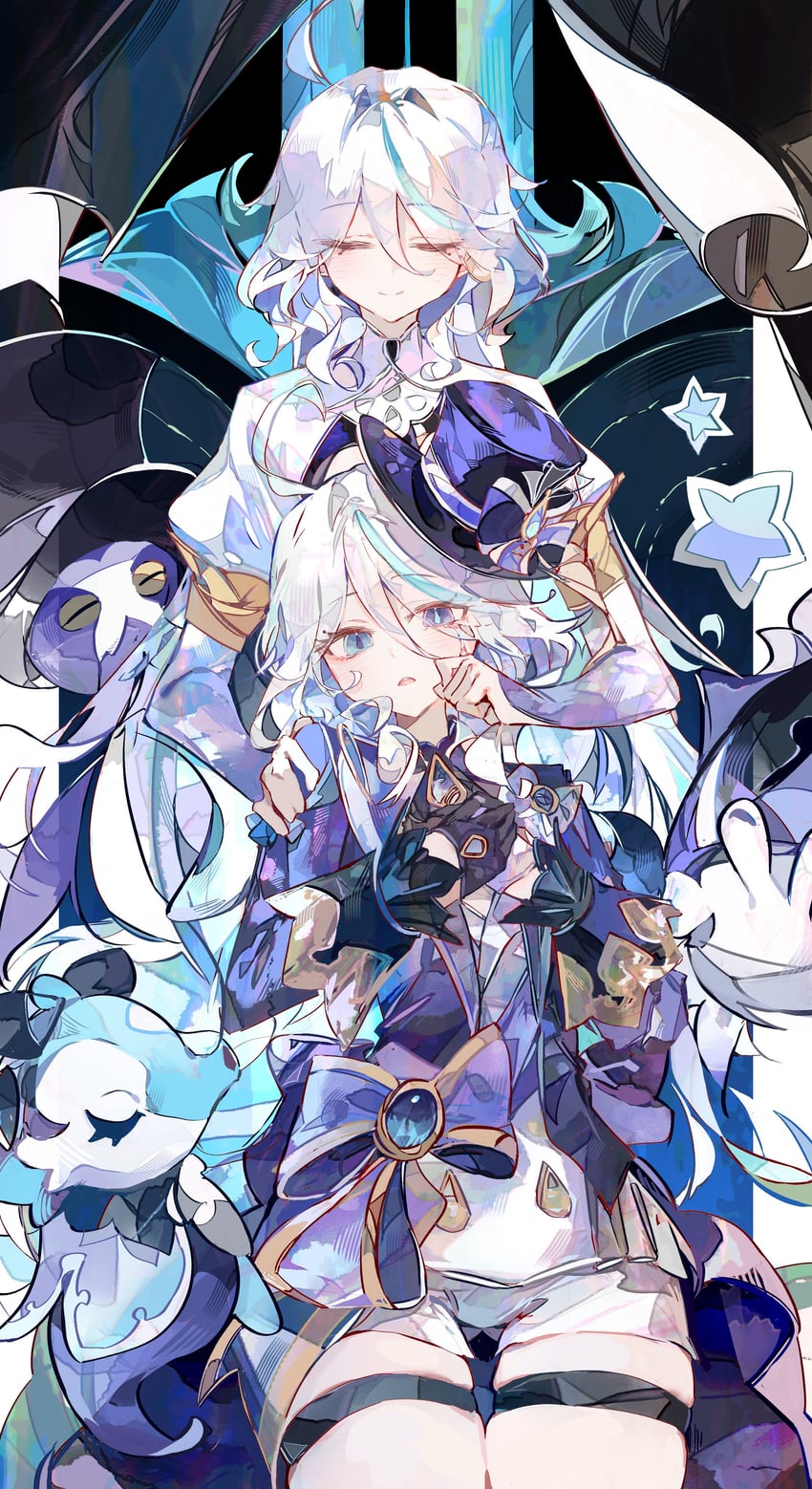 furina, focalors, surintendante chevalmarin, gentilhomme usher, and mademoiselle crabaletta (genshin impact) drawn by cocoballking
