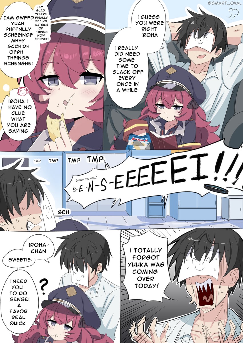 sensei, doodle sensei, and iroha (blue archive) drawn by smart_oval