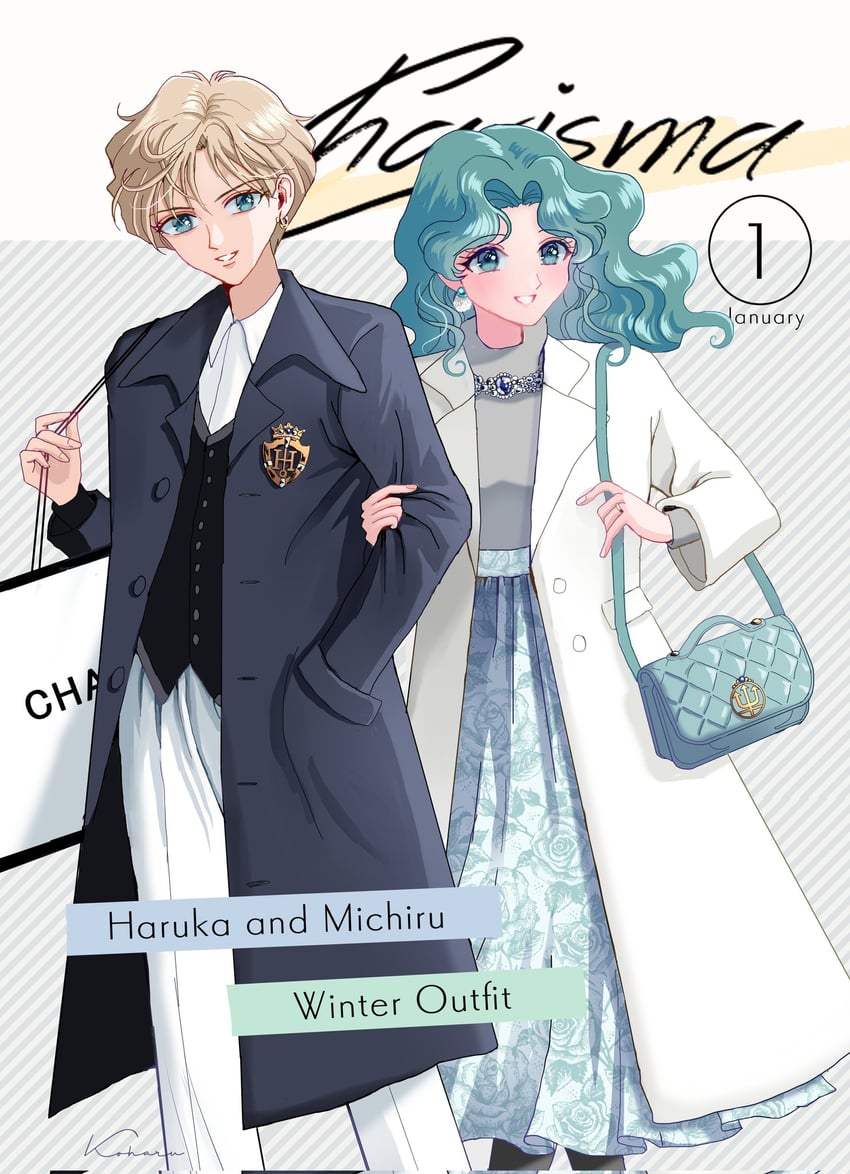 ten'ou haruka and kaiou michiru (bishoujo senshi sailor moon) drawn by koharumichi