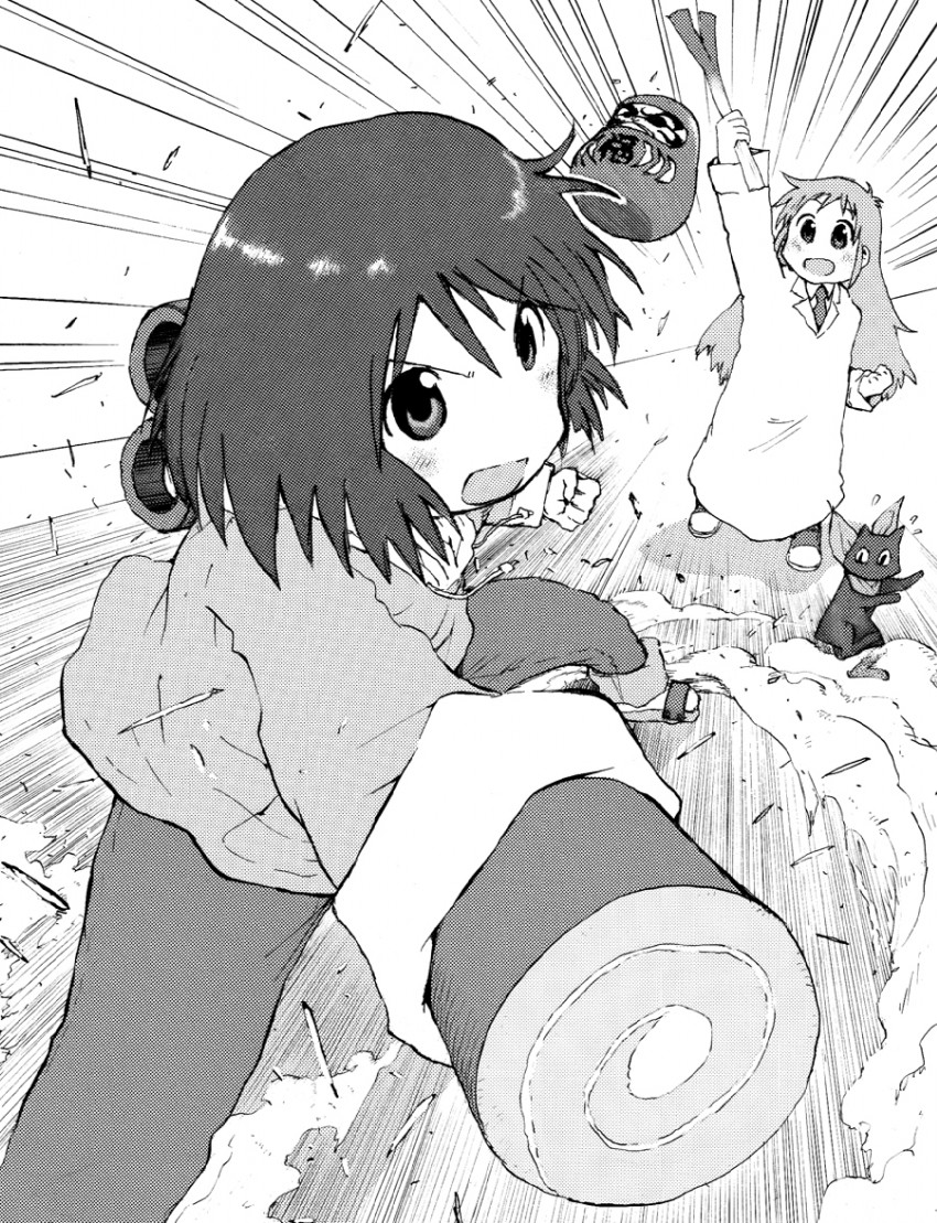shinonome nano, professor shinonome, and sakamoto (nichijou) drawn by atsuwo