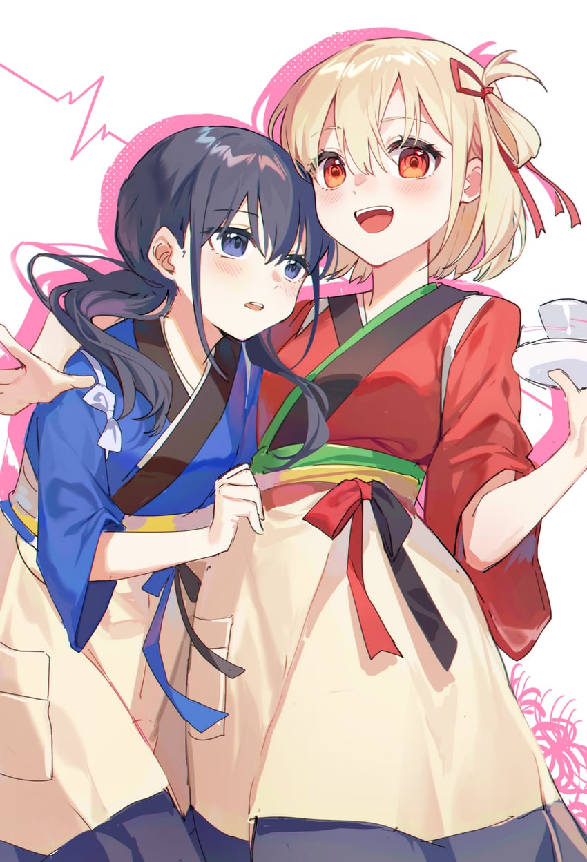 nishikigi chisato and inoue takina (lycoris recoil) drawn by yunweishukuang