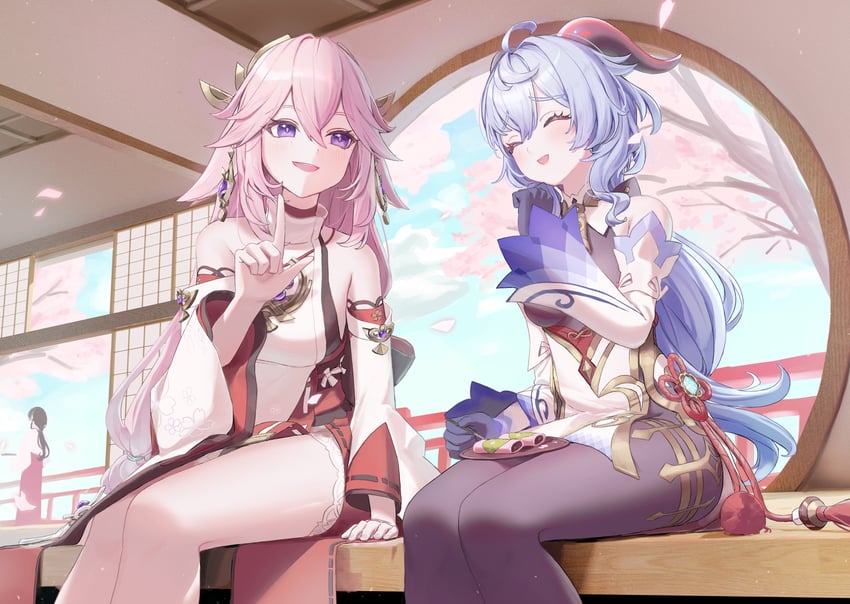ganyu and yae miko (genshin impact) drawn by naruse_u