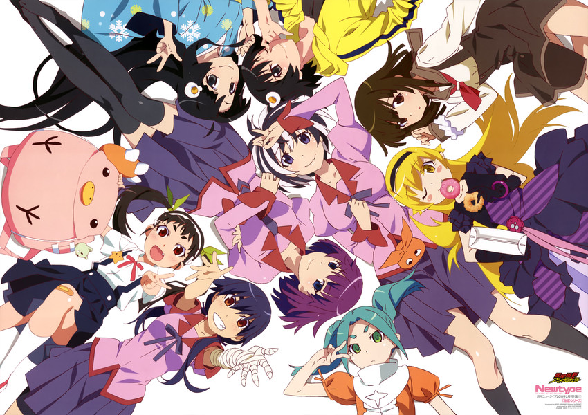 oshino shinobu, senjougahara hitagi, hanekawa tsubasa, sengoku nadeko, hachikuji mayoi, and 4 more (monogatari and 4 more) drawn by arakaki_issei