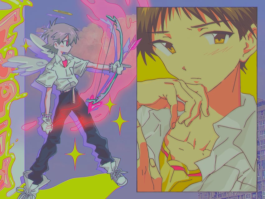 ikari shinji and nagisa kaworu (neon genesis evangelion) drawn by fishcoooo