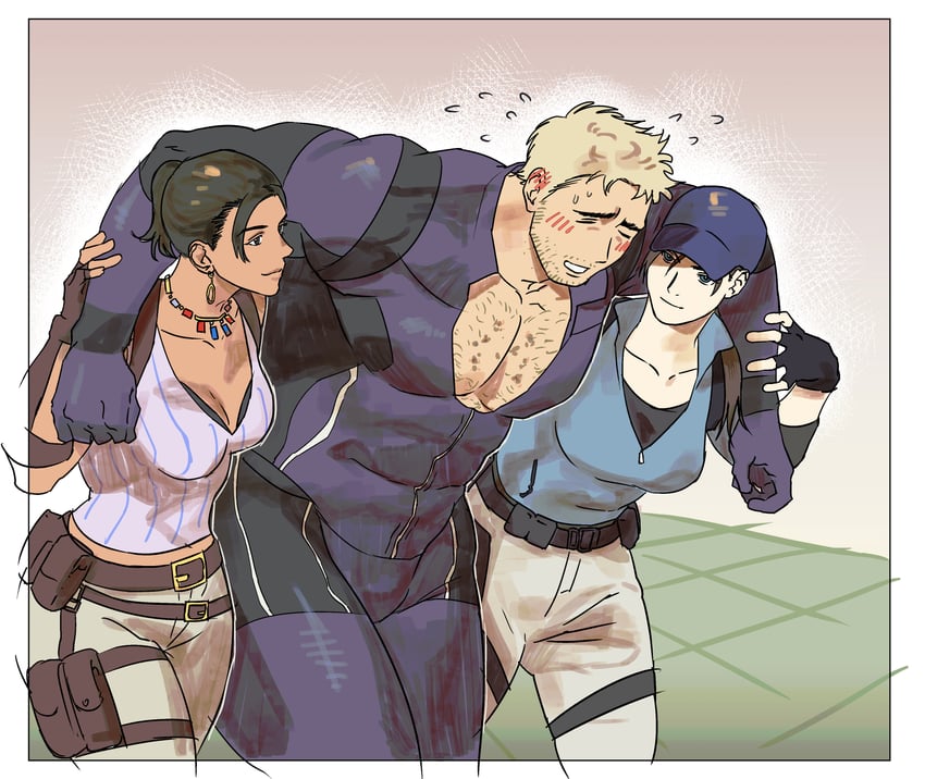 jill valentine, chris redfield, and sheva alomar (resident evil and 1 more) drawn by 123456dyom