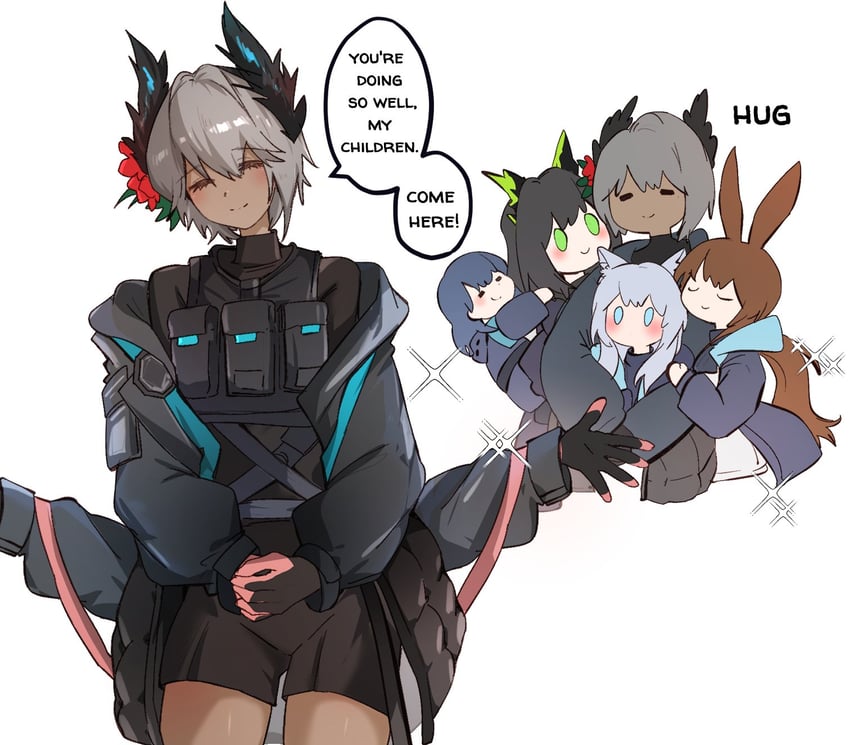 doctor, amiya, rosmontis, mon3tr, female doctor, and 1 more (arknights) drawn by arya_melati