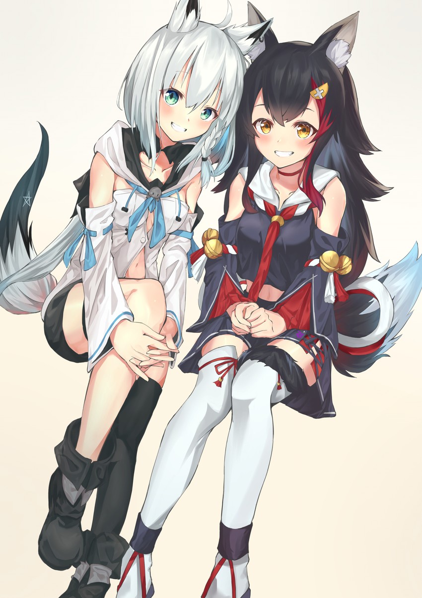 shirakami fubuki and ookami mio (hololive) drawn by matutoki_nara05