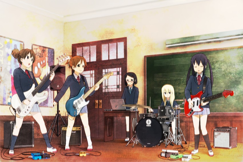 nakano azusa, hirasawa ui, suzuki jun, saitou sumire, and okuda nao (k-on! and 3 more) drawn by richard_crazyman
