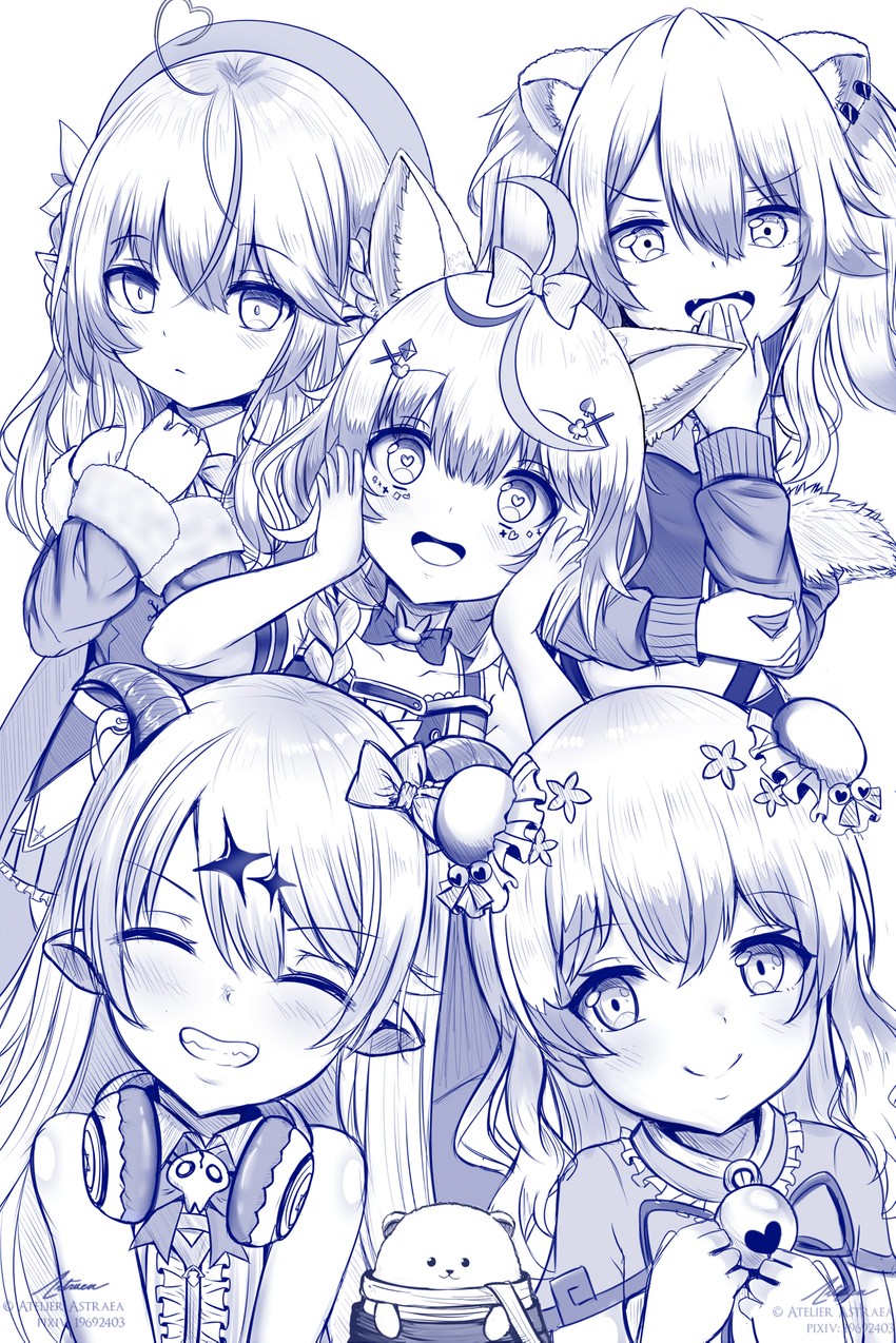 yukihana lamy, shishiro botan, omaru polka, momosuzu nene, daifuku, and 1 more (hololive) drawn by astraea_(atelierastraea)