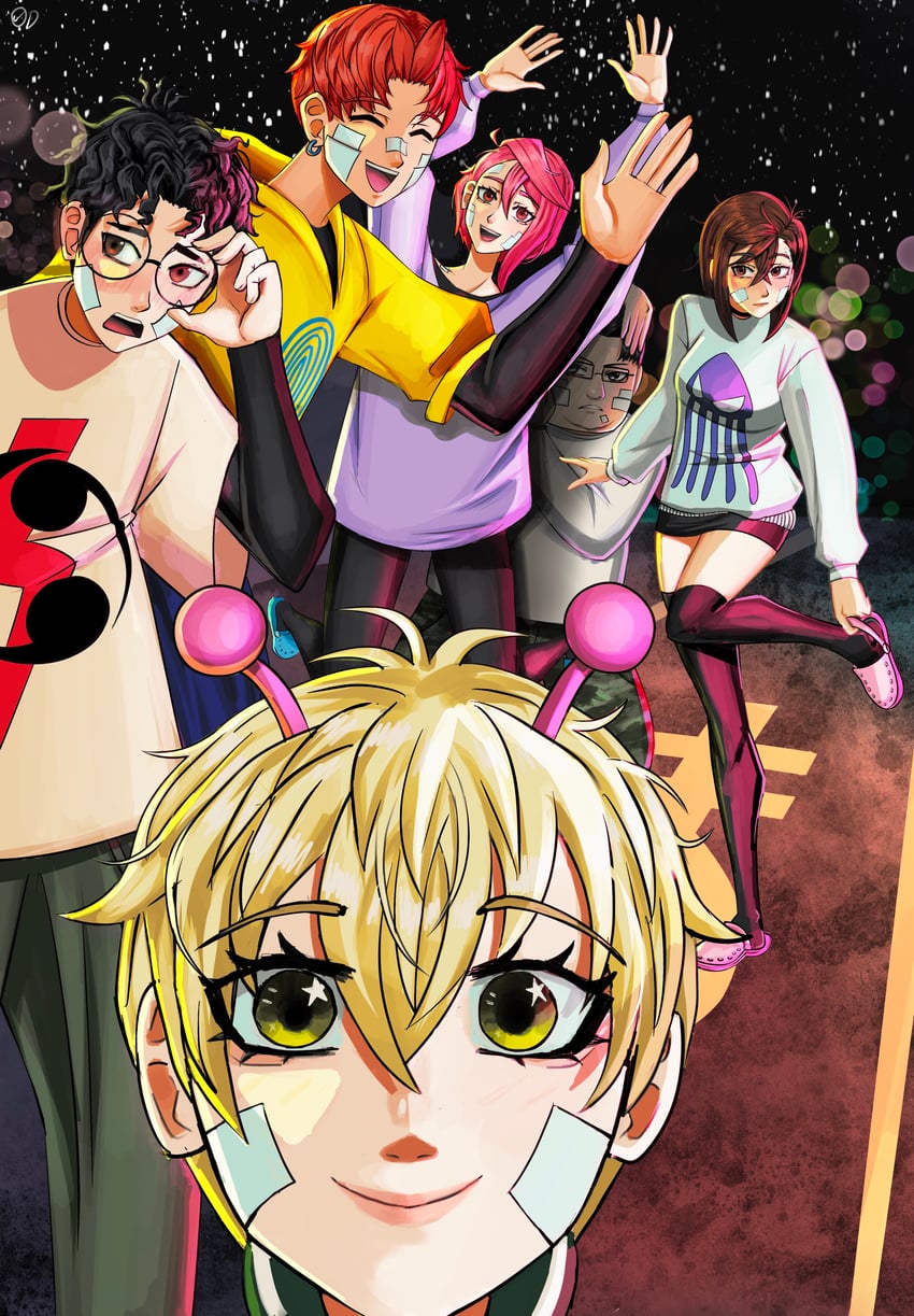 ayase momo, takakura ken, shiratori aira, enjoji jin, vamola, and 1 more (dandadan) drawn by chaosoded
