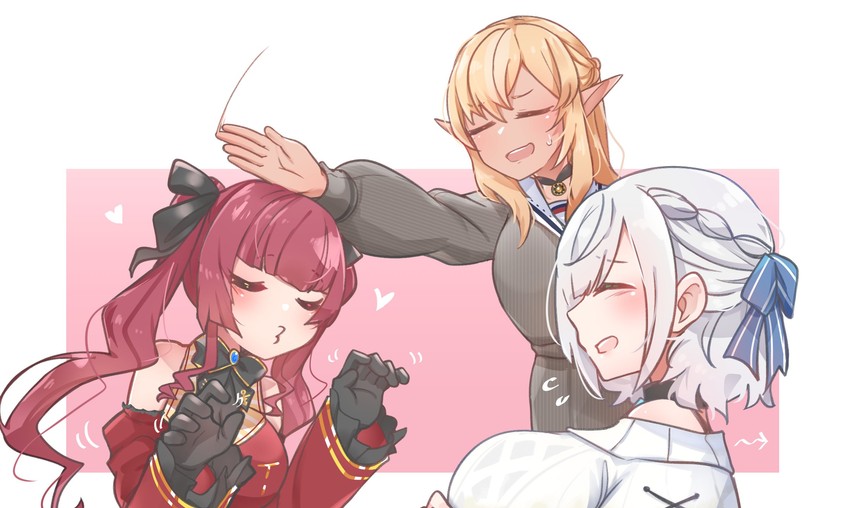 houshou marine, shirogane noel, and shiranui flare (hololive) drawn by starblame