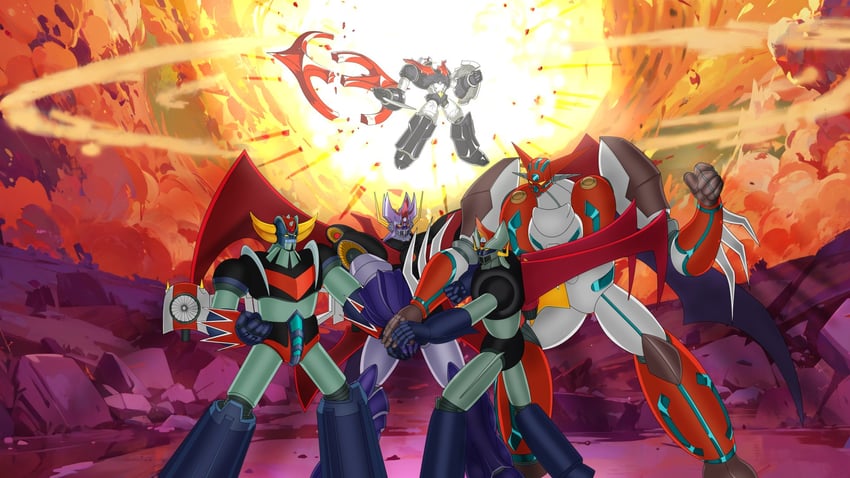 mazinger z, shin getter-1, grendizer, mazinkaiser, and mazinger zero (super robot wars and 7 more) drawn by type_x