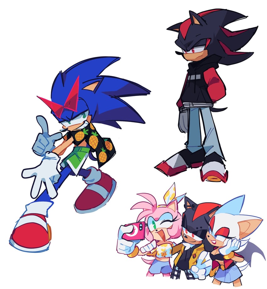 sonic the hedgehog, shadow the hedgehog, amy rose, and rouge the bat (sonic) drawn by olivashko