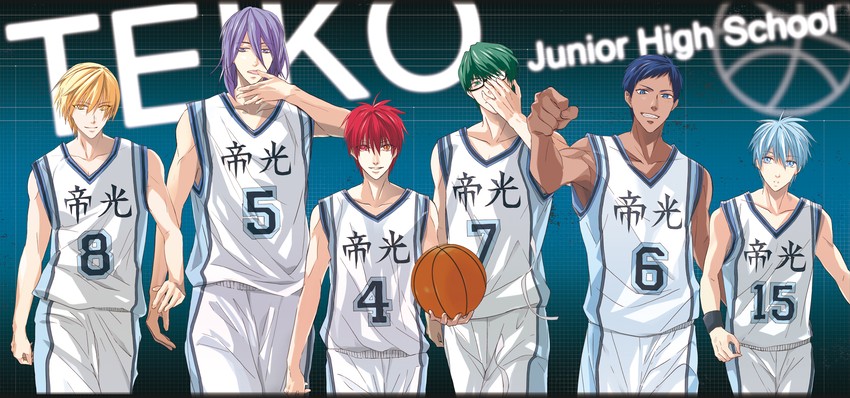 kuroko tetsuya, aomine daiki, kise ryouta, akashi seijuurou, midorima shintarou, and 1 more (kuroko no basuke) drawn by chiya_(sere1)