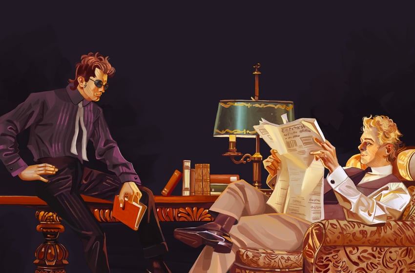 crowley and aziraphale (good omens and 1 more) drawn by c0rvidski