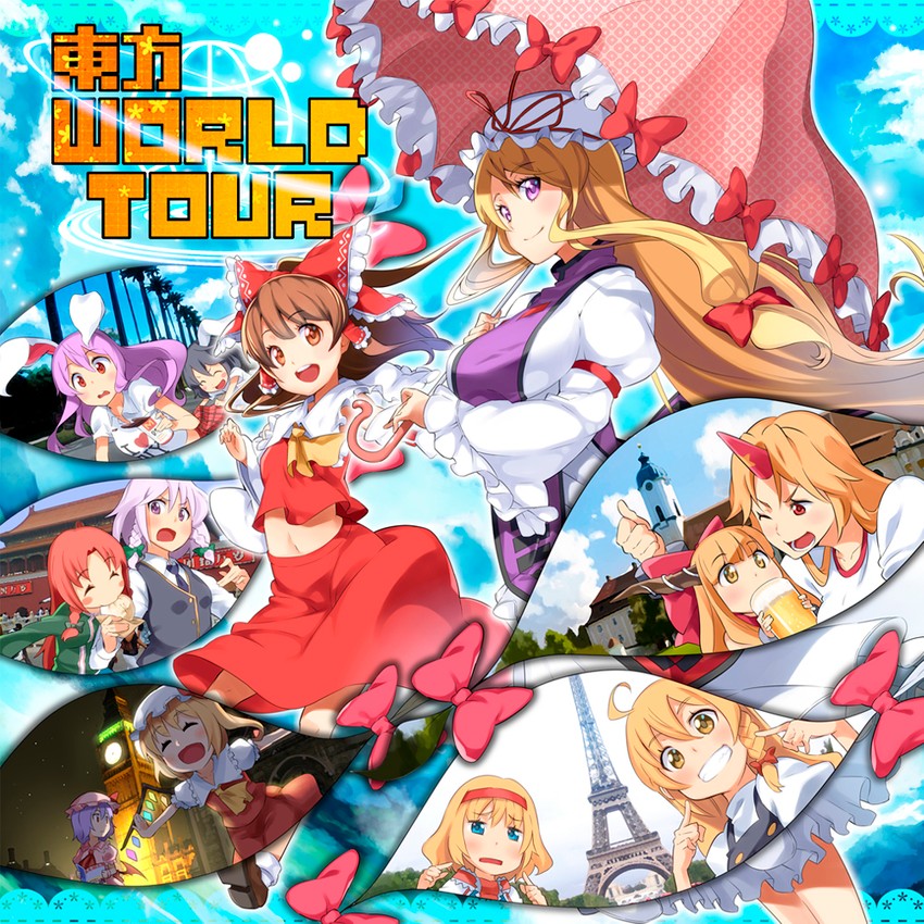 hakurei reimu, kirisame marisa, remilia scarlet, flandre scarlet, izayoi sakuya, and 7 more (touhou and 1 more) drawn by yuuzii