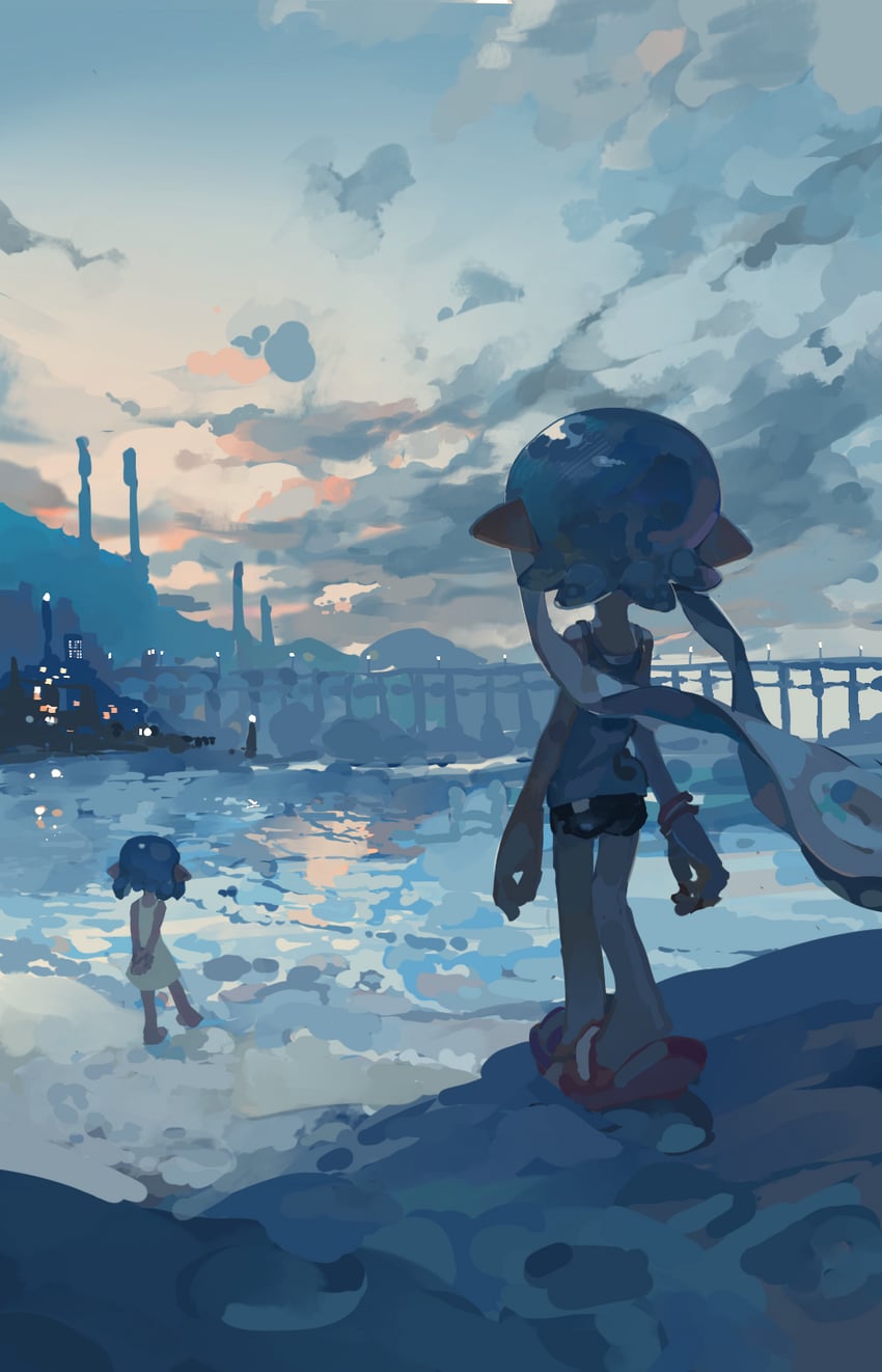 inkling player character and inkling girl (splatoon) drawn by aspara