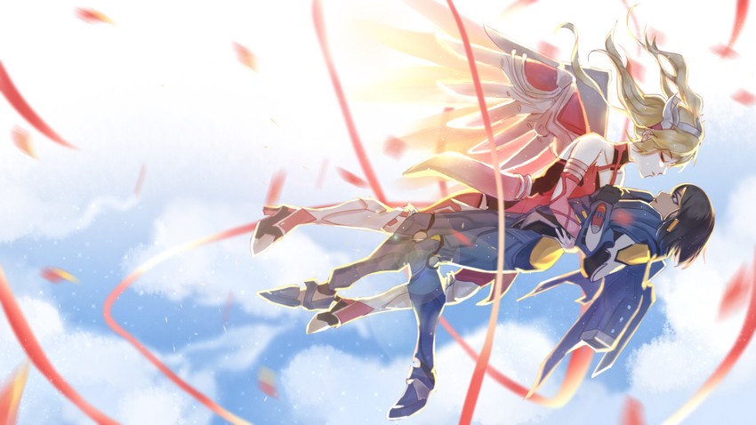 mercy, pharah, and pink mercy (overwatch and 1 more) drawn by mii_mi-yi