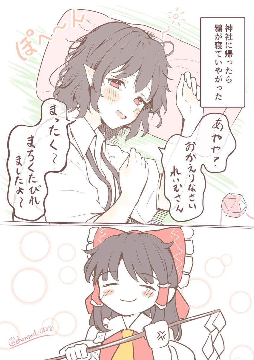 hakurei reimu and shameimaru aya (touhou) drawn by seele_(chanseele0128)