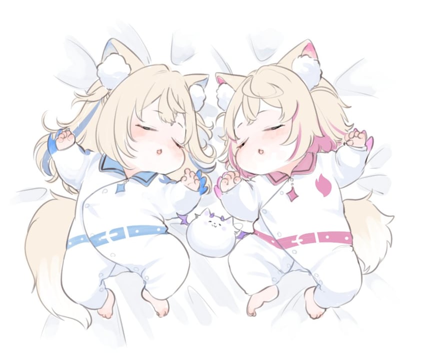 fuwawa abyssgard, mococo abyssgard, and perroccino (hololive and 1 more) drawn by isuka