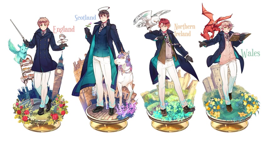 united kingdom, scotland, wales, and northern ireland (axis powers hetalia) drawn by himaruya_hidekazu