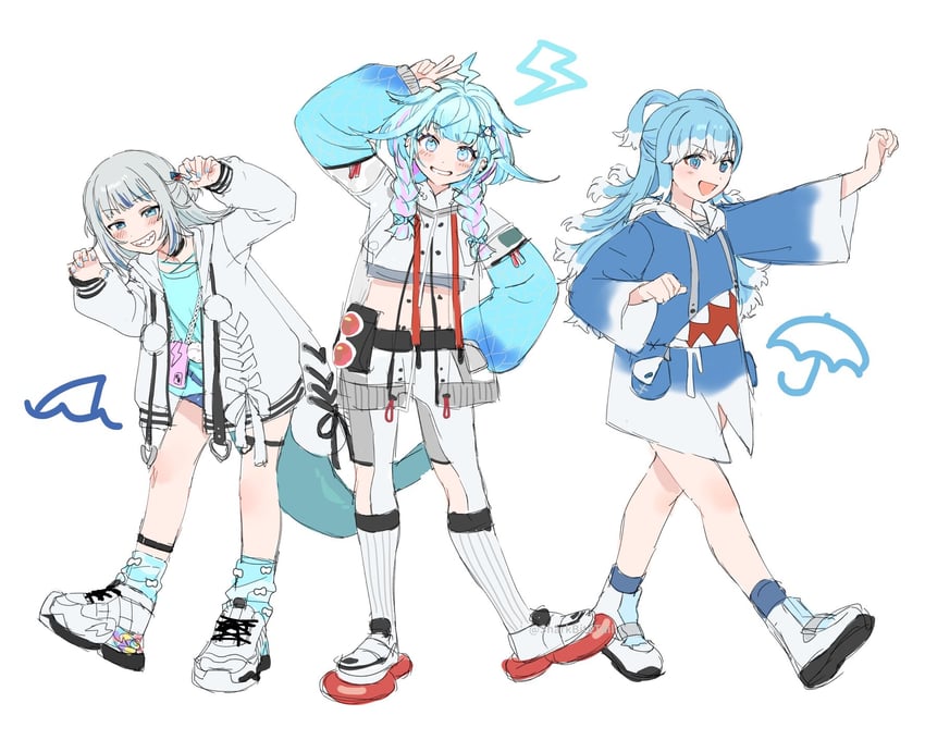 gawr gura, kobo kanaeru, and mizumiya su (hololive and 3 more) drawn by melodyguru
