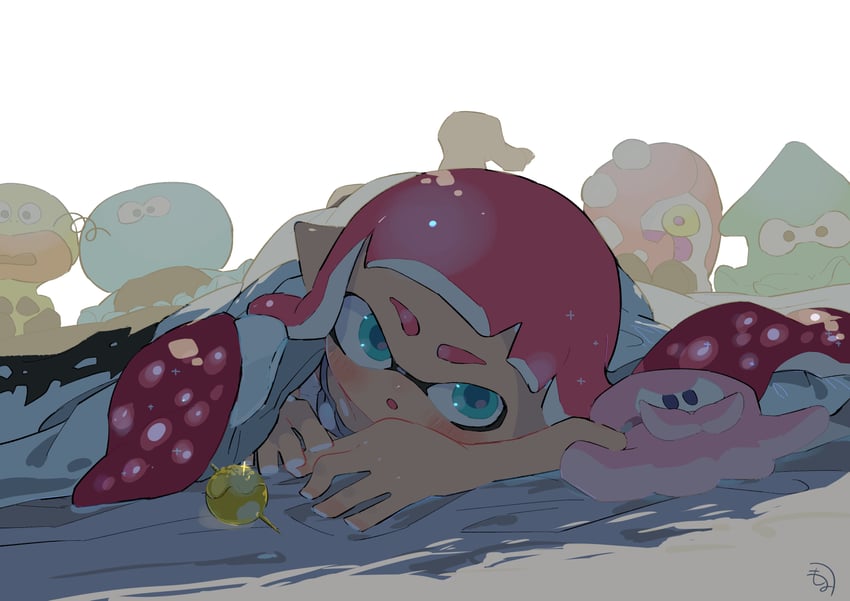 inkling player character, inkling girl, jellyfish, octotrooper, and zapfish (splatoon) drawn by kirikuchi_riku