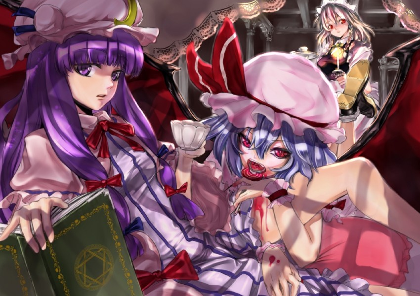 remilia scarlet, izayoi sakuya, and patchouli knowledge (touhou) drawn by daishou