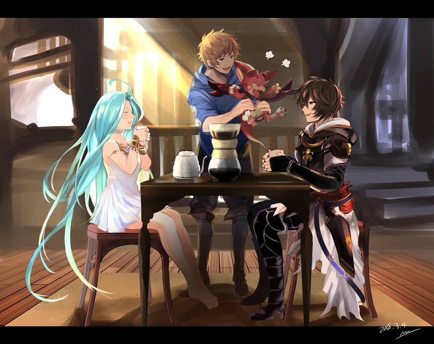 gran, sandalphon, lyria, and vyrn (granblue fantasy) drawn by nuu_(liebe_sk)