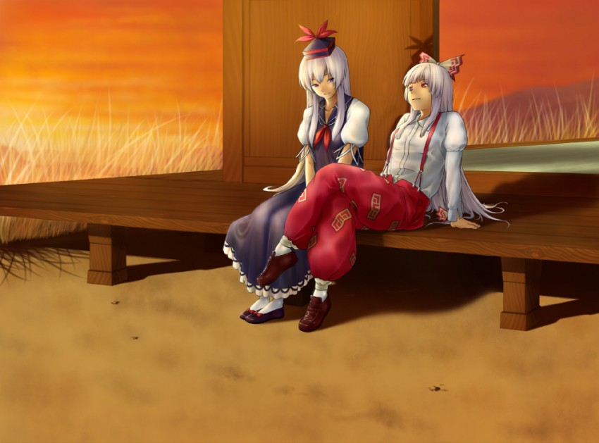 fujiwara no mokou and kamishirasawa keine (touhou) drawn by inuzuka_bouru