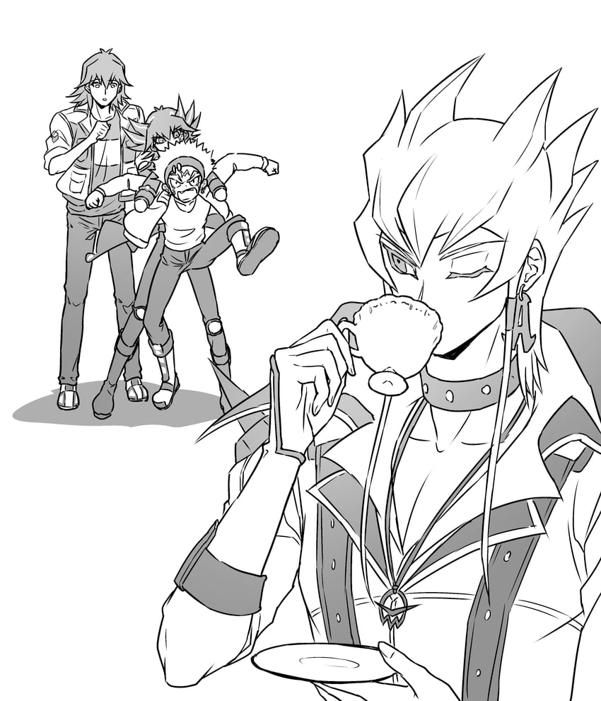 fudo yusei, jack atlas, bruno, and crow hogan (yu-gi-oh! and 1 more) drawn by youko-shima